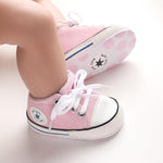 KKIIDDSS Unisex Baby Girls Boys Canvas High-top Shoes, Newborn Infant Anti-Slip Soft Sole Frist Walking Sneakers (A02/Little Pink,0-6 Months)