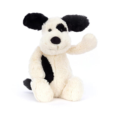 Jellycat Bashful Black and Cream Puppy Stuffed Animal, Medium 12 inches - Dogs and Puppies Plush Toy - Classic Children's Gift