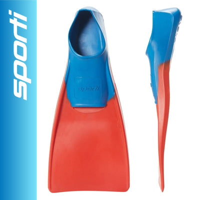 Sporti Adult-Kids Short Swim Fins, Floating Fin for Swimming & Snorkeling, Swim Flippers for Training - RedBlue - Little Kid 13-1