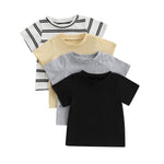 Baby Boy 4-Pack Short Sleeve Crewneck T-Shirts Top Active Tee Toddler Boys' Solid/Striped Cotton T-Shirt (Multi-Color, 2-3 Years)