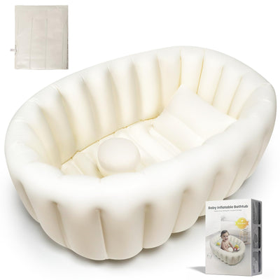 Inflatable Baby Bathtub, Collapsible Baby Bath Back Support, Portable Newborn Travel Bath tub with Drain Hole, Foldable Baby Bath Tubs for Infant to Toddler 0-24 Months (White)