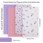 Crib Sheet for Boys and Girls, Super Soft Microfibre Crib Sheet Set, Breathable Cot Sheet, for Cot and Toddler Mattress, 130x70x20cm, Butterfly and Flower and Pink and Purple,4pcs