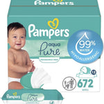 Pampers Baby Wipes Aqua Pure, 99% water-based wipes, Hypoallergenic and Unscented Baby Wipes, 672 Wipes Total (12 Flip-Top Packs)