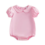 Balaflyie Bubble Romper Baby Boy Girl Cotton Collar Bodysuit Oversize T-shirt Romper Infant Top (Scalloped Collared-Pink,6-12 Months)