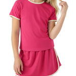 PATPAT Girls 2 Piece Outfits Size 9-10 Years, Pink White Color Block Tshirts and Skorts Clothing Sets, Girls Summer Outfits, Trendy Clothes Skirt Sets Summer Clothes Lounge Sets