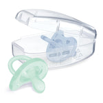 Chicco PhysioForma Silicone Orthodontic Pacifier for Babies 0-6m, One-Piece 100% Soft Silicone, Supports Breathing, Satin-Textured Nipple, Included Sterilizing Case, BPA Free, 2-Pack, Light Blue/Green