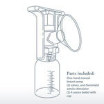 Ameda One-Hand Manual Breast Pump with Flexishield Areola Stimulator | BPA and DEHP Free | Includes Manual Breast Pump, (2) Valves, Flexishield Areola Stimulator and (1) 4 Ounce Bottle with Cap