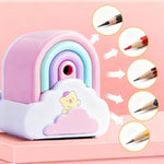 GZBABY Manual Pencil Sharpener, Hand Crank Pencil Sharpeners with Adjustable Nib Thickness, Cute Rainbow Shape (Pink)
