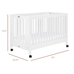 Babyletto Maki 2-in-1 Baby Crib Convertible to Toddler Bed - GREENGUARD Gold Certified Portable Folding Wood Crib w/ Toddler Conversion Kit - 4 Adjustable Heights, Easy to Assemble - White