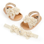 Infant Baby Girl Sandals Summer Floral Princess Mary Jane Wedding Dress Shoes with Floral Headband for Infant, Newborn, Toddlers