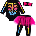 Baby Girls Newborn Skeleton Halloween Costume Outfit Funny Long Sleeve Skull Tulle Skirt Romper Set
