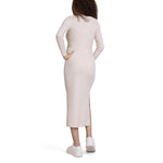 Motherhood Maternity Women's Long Sleeve Ribbed Square Neck Bodycon Casual Pregnancy Dress, Oatmeal, Large
