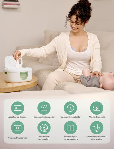 Momcozy Upgrade Wipe Warmer, Dual Seals for Maximum Moisture Wipe Dispenser, Innovative Spring Design, Compatible with 60-80pcs Wipes, Diaper Wipe Warmer with Night Light, 4 Modes of Temperature