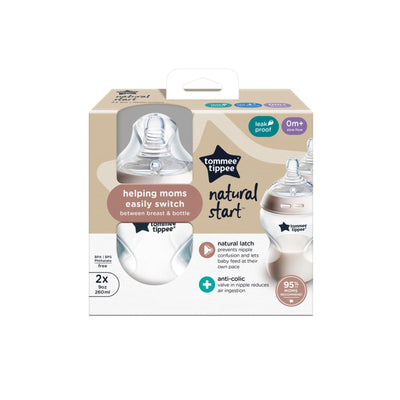 Tommee Tippee Natural Start Anti-Colic BPA Free Baby Bottles, 9 oz, Newborn 0+ Months, Slow Flow Breast-Like Nipple, Designed for Seamless Transitions Between Bottle and Breast, Pack of 2