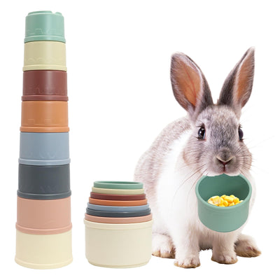 lenpestia 8 PCS Bunny Toys Stacking Cups Bunny Cups Stackable Guinea Pig Stacking Cups Colorful Reusable Rabbit Toys for Rabbit Guinea Pig Hiding Food Playing