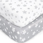 Crib Sheets for Boys or Girls 2 Pack, Fitted Crib Sheet for Standard Size Crib and Toddler Mattresses, Soft and Breathable Material, Grey & White