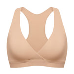 MOMANDA Racerback Nursing Sleep Bras for Breastfeeding Crossover Wireless Maternity Bralette Comfy Warm Beige Medium