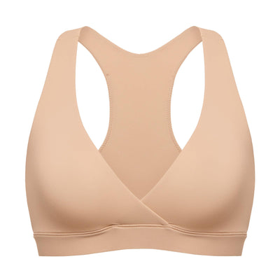 MOMANDA Racerback Nursing Sleep Bras for Breastfeeding Crossover Wireless Maternity Bralette Comfy Warm Beige Medium