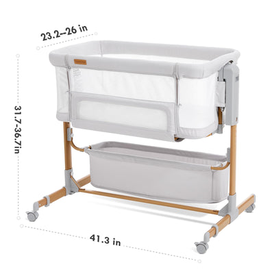 Baby Bassinet Bedside Sleeper, 3-in-1 Rocking Bassinet for Baby with 6-Level Height Adjustable, 4 Wheels & Breathable Mesh Walls, Portable Bedside Bassinet with Mattress for Newborn