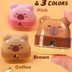 3 PCS Cute Pencil Sharpeners, Kids Pencil Sharpener Manual, Hand Held Pencil Sharpener, Funny Sharpeners Cartoon with Lid, Kawaii Capybara Stationary Gifts Mini School Office Supplies