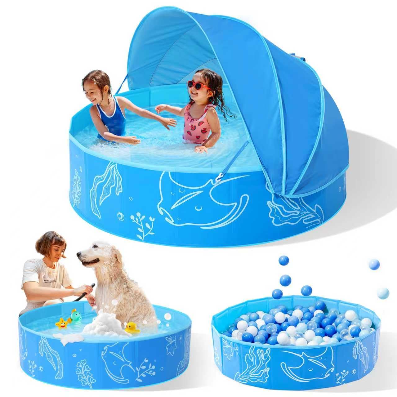 Hikiddy Foldable Kiddie Pool with Canopy: 31.5in/ 47in - Swimming Pools ...
