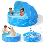 Hikiddy Foldable Kiddie Pool with Canopy: 31.5in/ 47in /63in for Baby Toddler Kids Family - Summer Water Play Pool with Shade - Portable for Outdoor Backyard Beach (Blue-Blue, 47in)