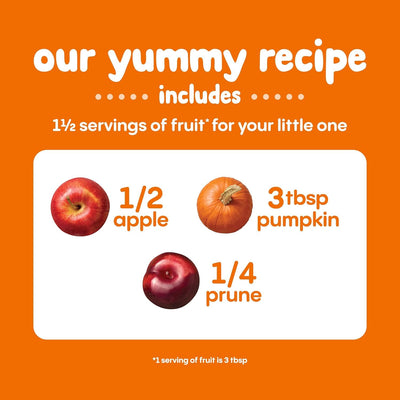 Happy Baby Digestive Support Blends, Stage 2 Baby Food with Prebiotic Fiber, Apple, Pumpkin & Prune 4oz (Pack of 16) + Happy Baby Organics Clearly Crafted Stage 1 Baby Food,Prunes, 3.5 Oz (Pack of 16)
