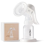 Manual breast pump with packaging on a white background
