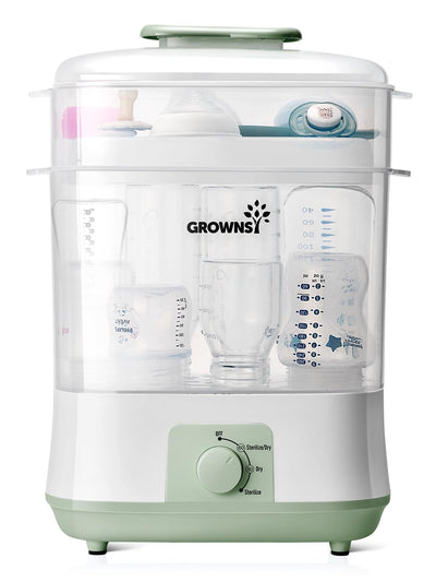 Growsi baby bottle sterilizer on a white background