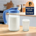 Breast Milk Pitcher 32oz Glass Mason Jar Pitcher with Pour Spout Lid & Leak Proof, 1 Quart Breastmilk Storage Container for Sun Lemonade & Iced Tea, Blue