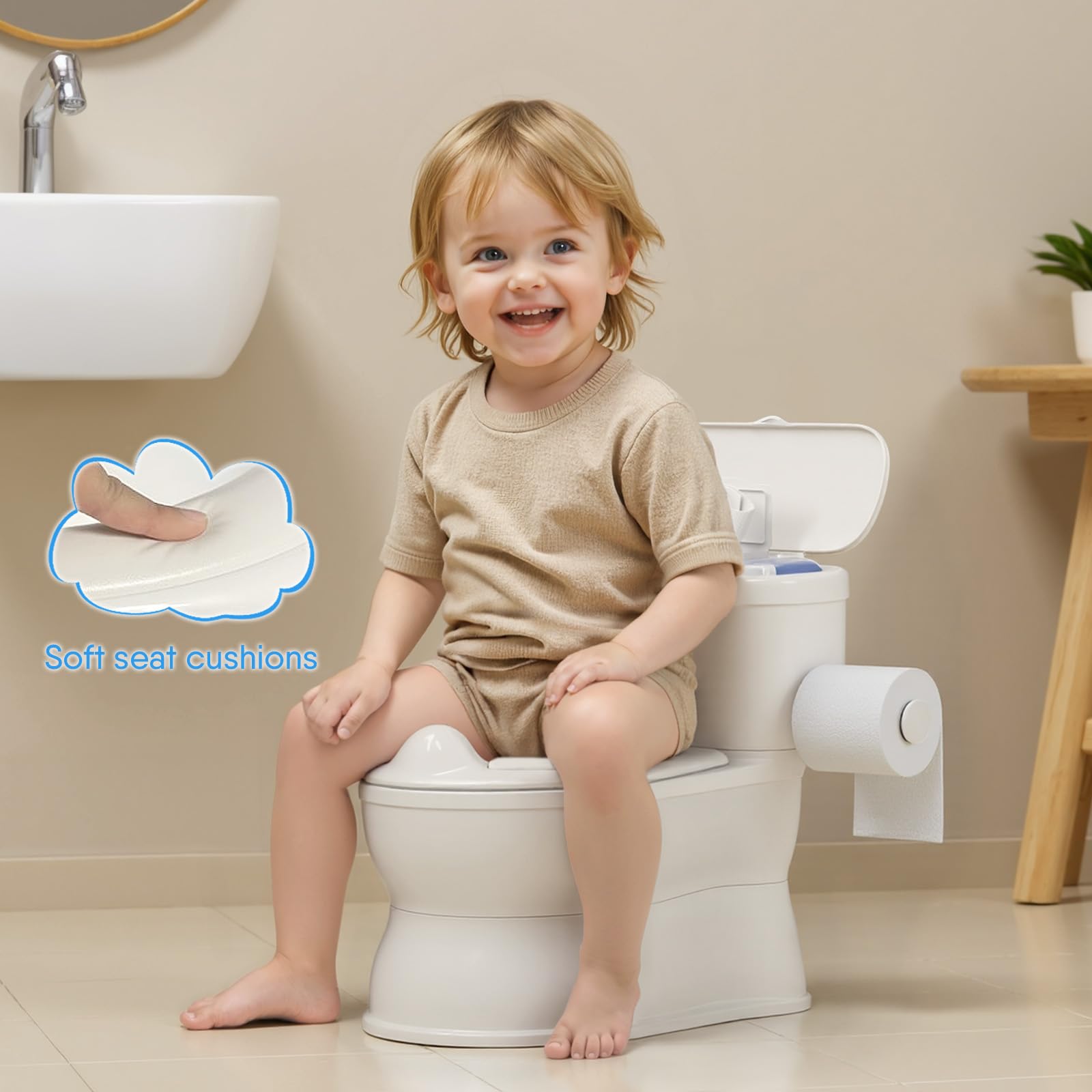 CheerTry 2-in-1 Toddler Potty Training Toilet - with Detachable Training Seat, Realistic Flushing Sound for Boys & Girls Ages 1-3 with Wipes Storage, Toilet Paper Holder