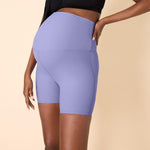 Motherhood Maternity Women's Over The Belly Ribbed Biker Pregnancy Workout Shorts, Sweet Lavender, Small