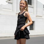 PATPAT Girls Skirt Sets Size 11-12, Black Crop Tank Tops + Pleated Skirts with Built in Shorts 2 Piece Outfits, Tween Girls Trendy Clothes Western Outfits Streetwear