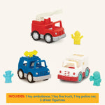 Battat – Wonder Wheels – Toy Emergency Vehicles – Ambulance, Police Car, Fire Truck – Rescue Set for Kids – Movable Parts – 1 Year + – Emergency Vehicles (Pack of 3)