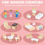 Wooden Dollhouse for Kids, Wood Doll Houses,Wood Playhouse, Three-Story Dollhouse with Furniture & Accessories, DIY Pretend Play Dream House with 3 Doll Figures, Gift for Toddlers & Young Girls
