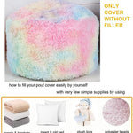 Asuprui Pouf Ottoman Unstuffed Round Bean Bag Poof Ottoman Seat Soft Faux Fur Footrest Stool 20x20x12 Inches Fuzzy Chair Floor Chair Foot Rest with Storage for Living Room Bedroom Rainbow Pouf Cover