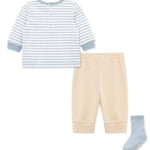 Little Me Clothes for Baby Boys' Woof Jogger Set with Socks, Tan Woof, 3 Months