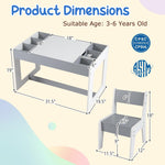 Costzon Table and Chairs for Kids 2-5, 4-1 Wooden Activity Art Desk Set w/Whiteboard, Chalkboard & Storage Cubes for Drawing, Crafting, Playing, Toddler Table and Chair Set (31.5” x 19.5” x 19”,Gray)