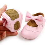 LAFEGEN Baby Girls Mary Jane Flats with Bownot Non Slip Soft Sole PU Leather Newborn Infant Toddler First Walker Cirb Dress Shoes, 6-12 Months Infant, 07 Pink