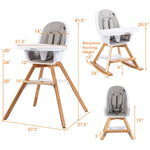 BABY JOY 3 in 1 High Chair, Baby Eat & Grow Convertible Wooden High Chair/Rocking Chair/Booster Seat/Toddler Chair, Infant Dining Chairs w/Double Removable Tray, 5-Point Seat Belt & PU Cushion, Gray