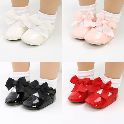 LAFEGEN Baby Girls Mary Jane Flats with Bownot Non Slip Soft Sole PU Leather Newborn Infant Toddler First Walker Cirb Dress Shoes, 0-6 Months Infant, 10 Red