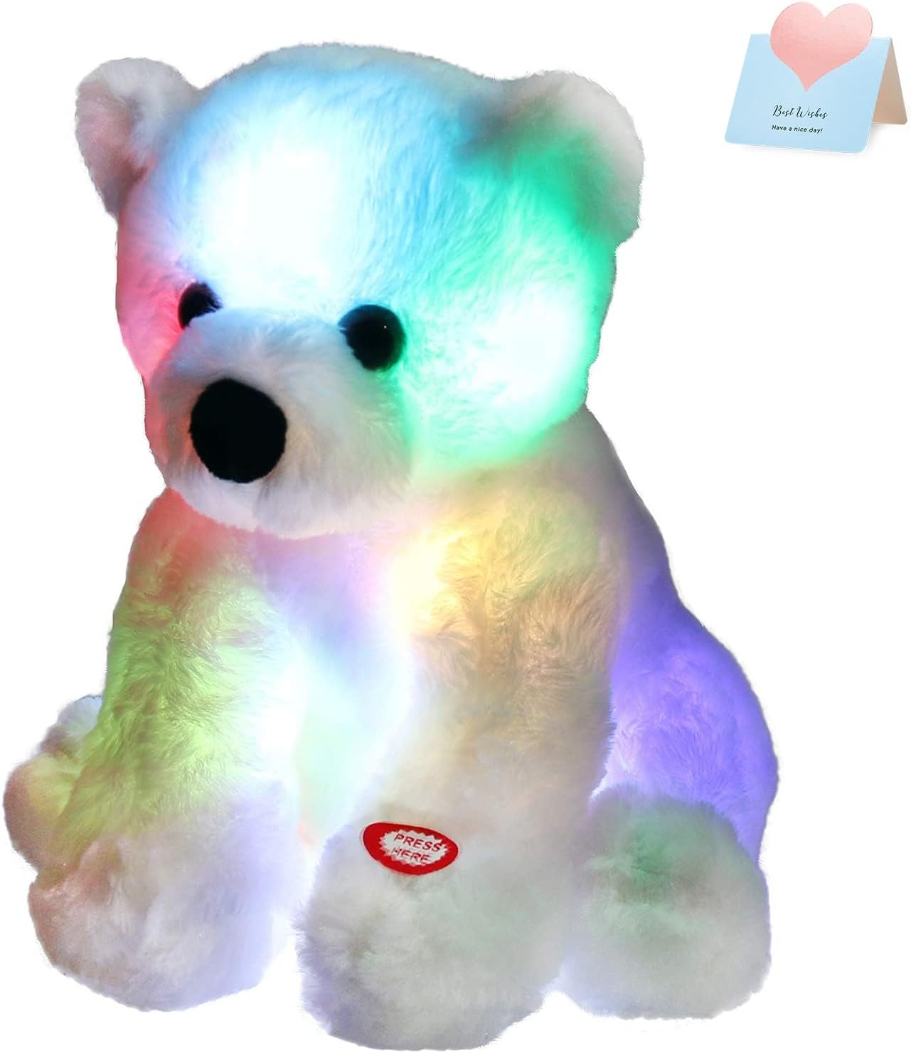 BSTAOFY Glow Polar Bear Light up Stuffed Animal LED Night Light Soft Plush Toy Adorable Birthday Valentines Mother's Children's Day for Toddler Kids, White, 9.5''