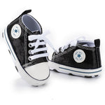 KKIIDDSS Unisex Baby Girls Boys Canvas High-top Shoes, Newborn Infant Anti-Slip Soft Sole Frist Walking Sneakers (B02/Sequin Black,12-18 Months)