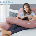 QUEEN ROSE Pregnancy Pillow, U Shaped Full Body Pillows for Sleeping Support, 55 Inch Maternity Pillow for Pregnant Women, Pink