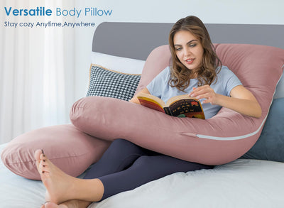 QUEEN ROSE Pregnancy Pillow, U Shaped Full Body Pillows for Sleeping Support, 55 Inch Maternity Pillow for Pregnant Women, Pink