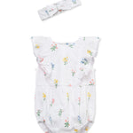 Little Me Clothes for Baby Girls' Eyelet Floral Bubble with Headband, Floral Eyelet, 9 Months
