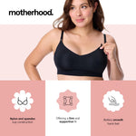 Motherhood Maternity Womens Comfort Nursing Bra with Removable Pads, Wirefree and Seamfree, Breastfeeding Friendly, Black, Large