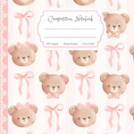 Super Cute Preppy Aesthetic Composition Notebook Pastel Pink & White Coquette Bow & Teddy Bear: Wide Ruled Journal for Girls, Kids, Teens; Y2K Cool Girly School Supply