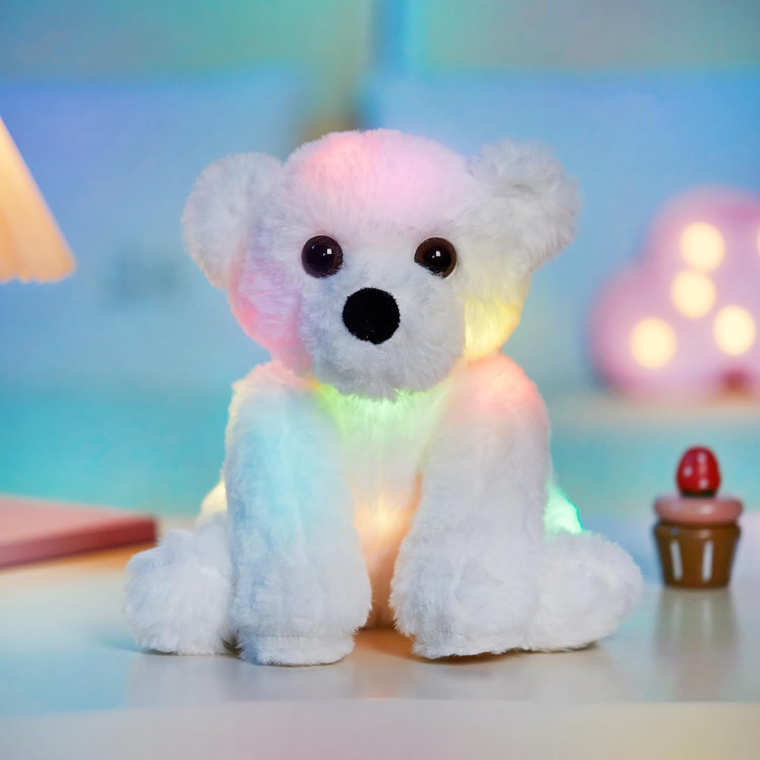 BSTAOFY Glow Polar Bear Light up Stuffed Animal LED Night Light Soft Plush Toy Adorable Birthday Valentines Mother's Children's Day for Toddler Kids, White, 9.5''