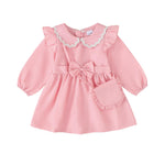 Kucnuzki 12-18 Month Girl Clothes Baby Girl Solid Color Outfit Long Sleeve Zip Up Dress Pink Collared Fall Winter Toddler Girls Plain Dresses with Cute Bag